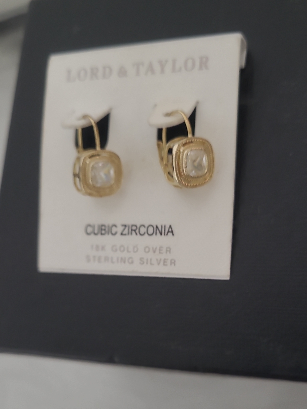 Lord & Taylor 14k Gold Over Sterling Cushion Cubic Zirconia Lever-Back Earrings